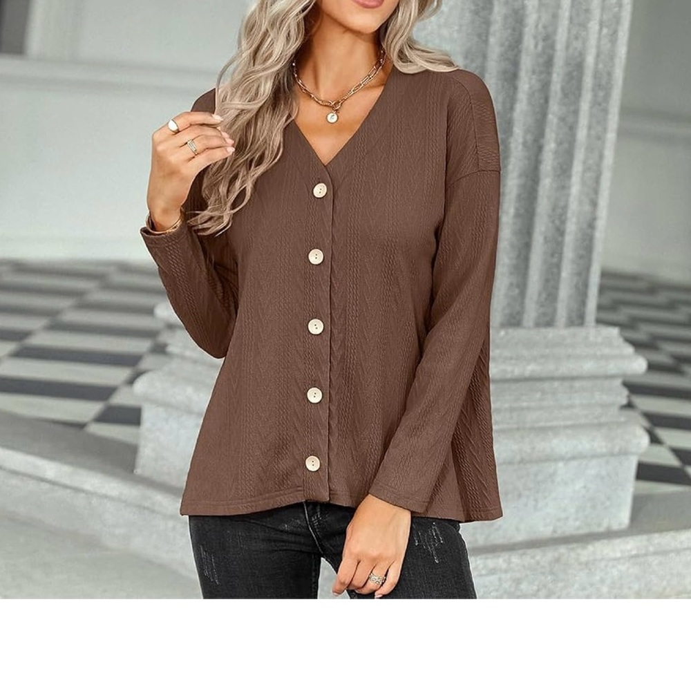 Brown Button-Up Women's Top